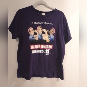 90s Gildan Navy Women's Union T-shirt